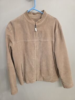 Men's Suede Bomber Jacket - Beige